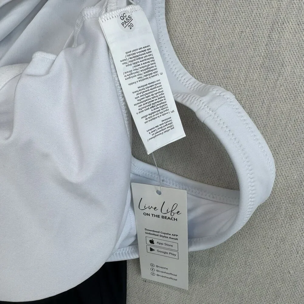CUPSHE One Piece Swimsuit M Blue White Black Colorblock Wrap Tie NWT Medium